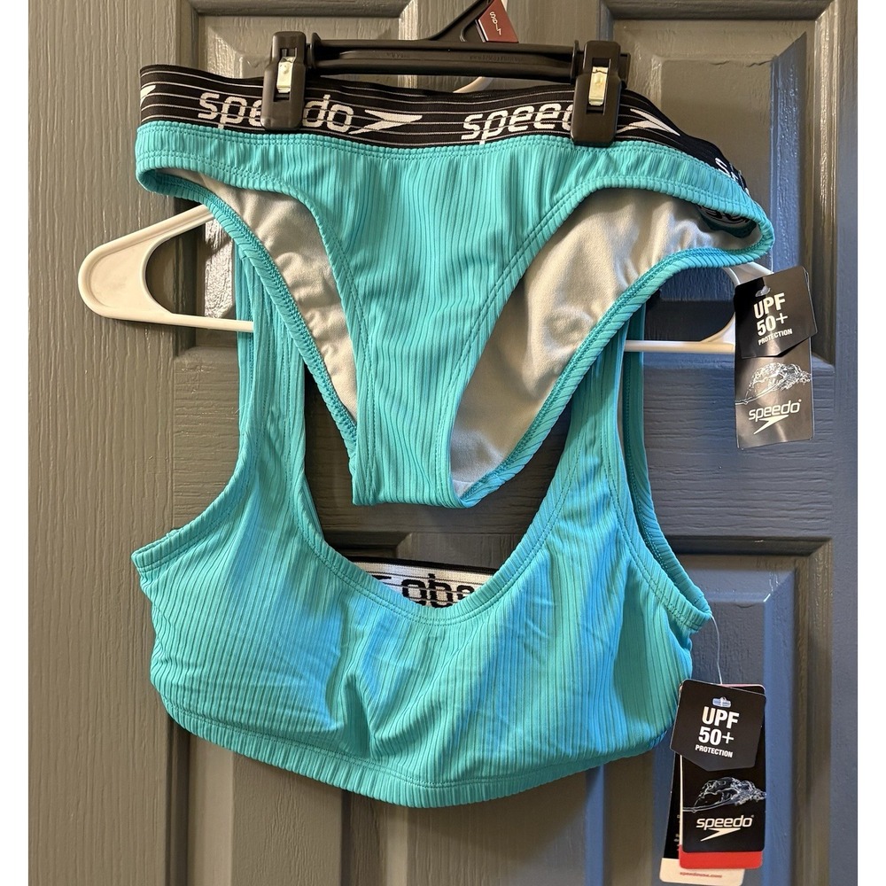 NWT Speedo Ribbed Bikini SET Teal Color sz M bottom Medium UPF 50